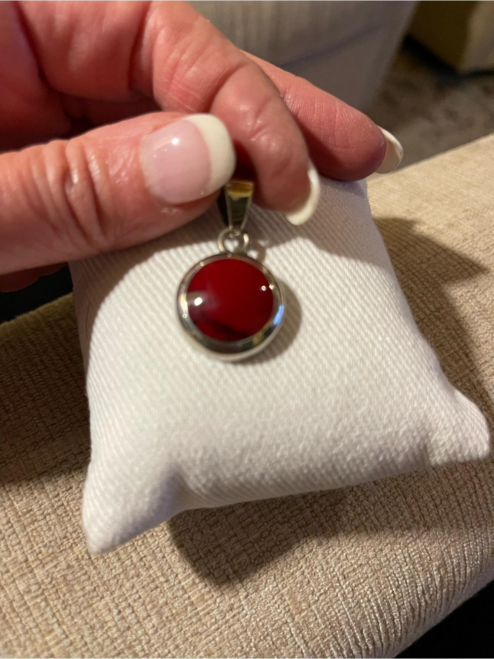 925 Sterling Silver Bezel Red Round Pendant Necklace - Women Jewelry